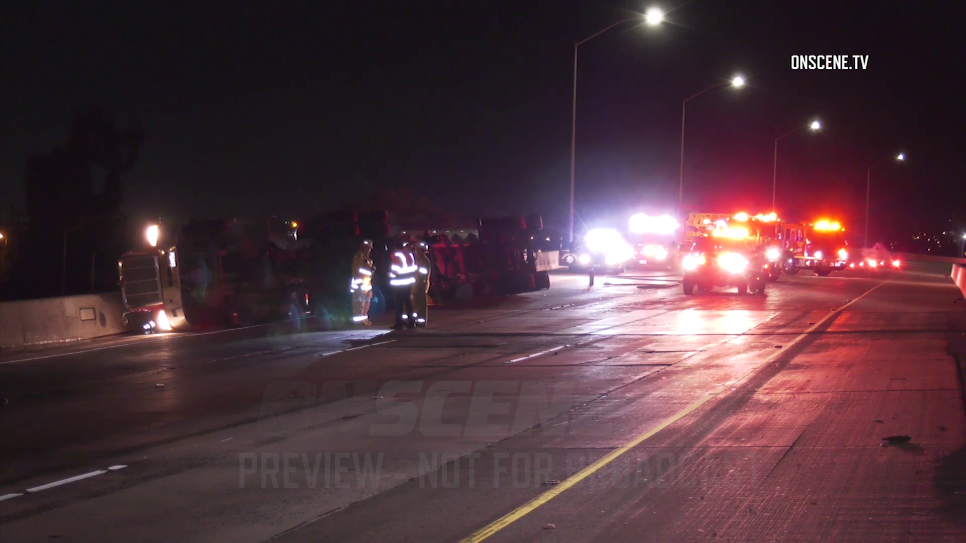 Los Angeles: Freeway Closed After Overturned Tanker Truck Spills Load ...