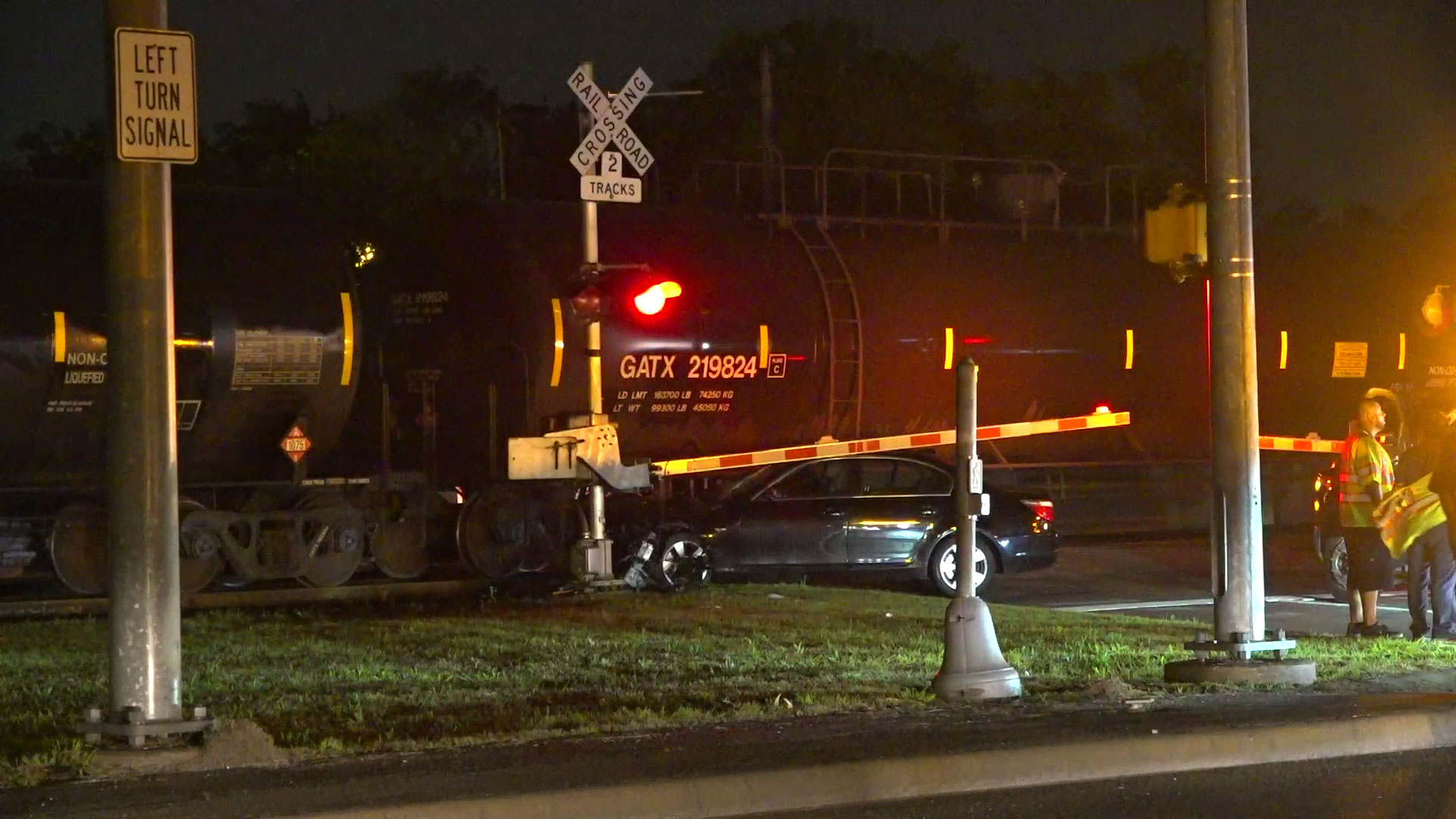 Houston: Stalled Vehicle, Tow Truck Struck By Train (Caught On Camera