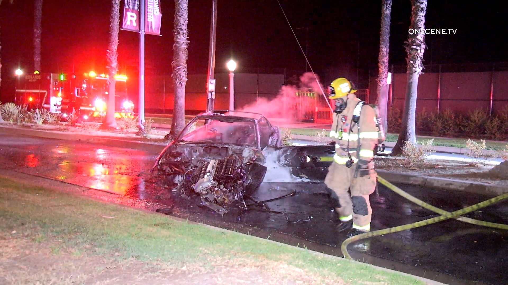 Fiery High Speed Crash, Driver Survives And Flees In Redlands, CA ...